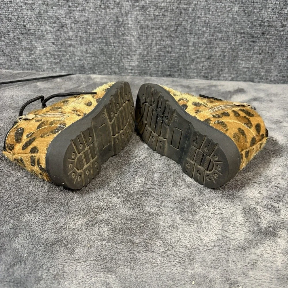 Unbranded Leopard Faux Fur Boots Toddler 7 7.5 Brown Punk Grunge Lace Up EU 23